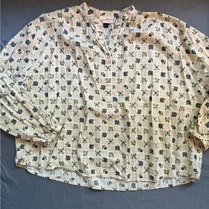 Universal Thread Cream and Blue Floral Blouse